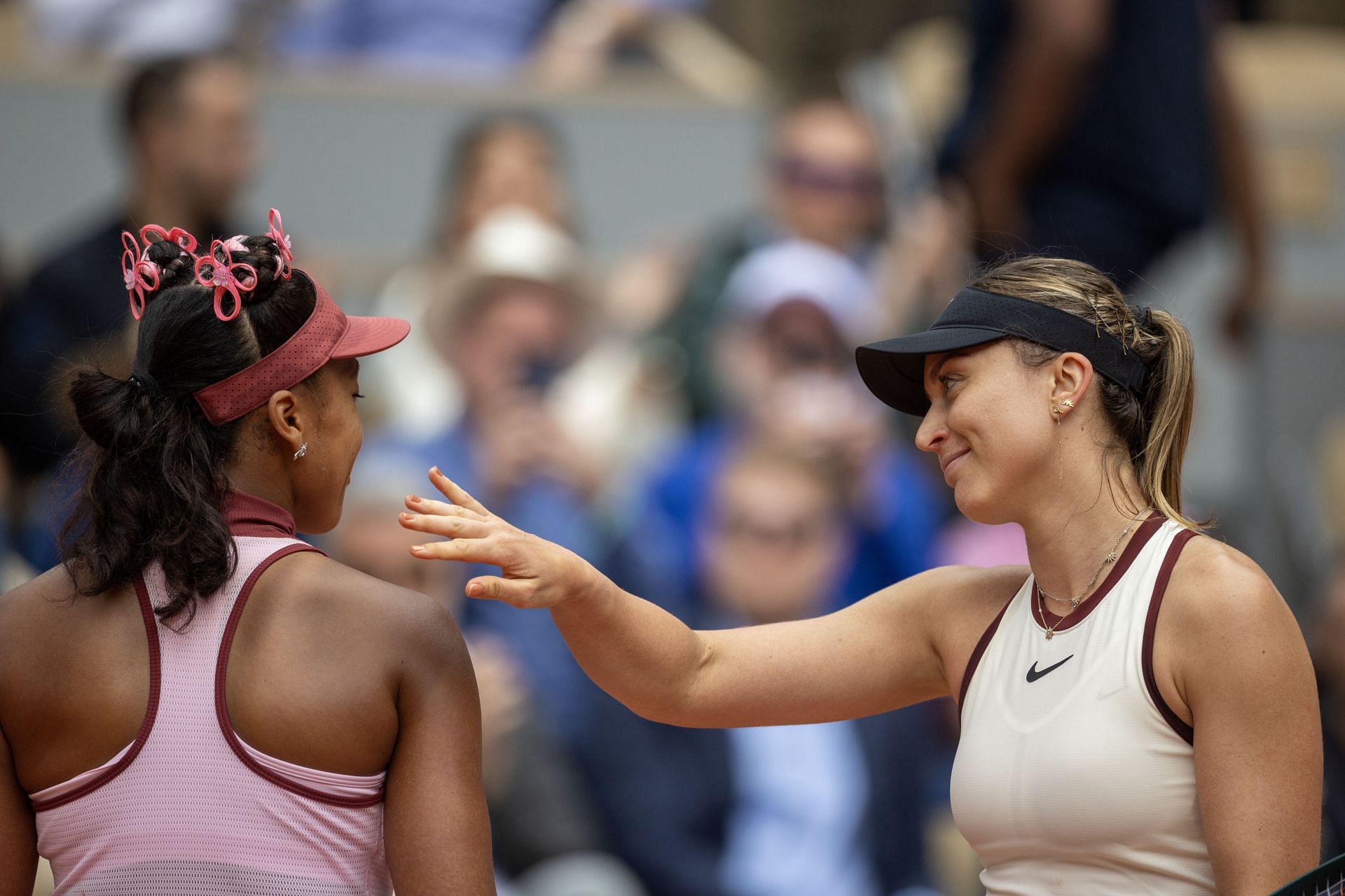Naomi Osaka (L) and Paula Badosa pictured at the 2025 French Open | Image Source: Getty
